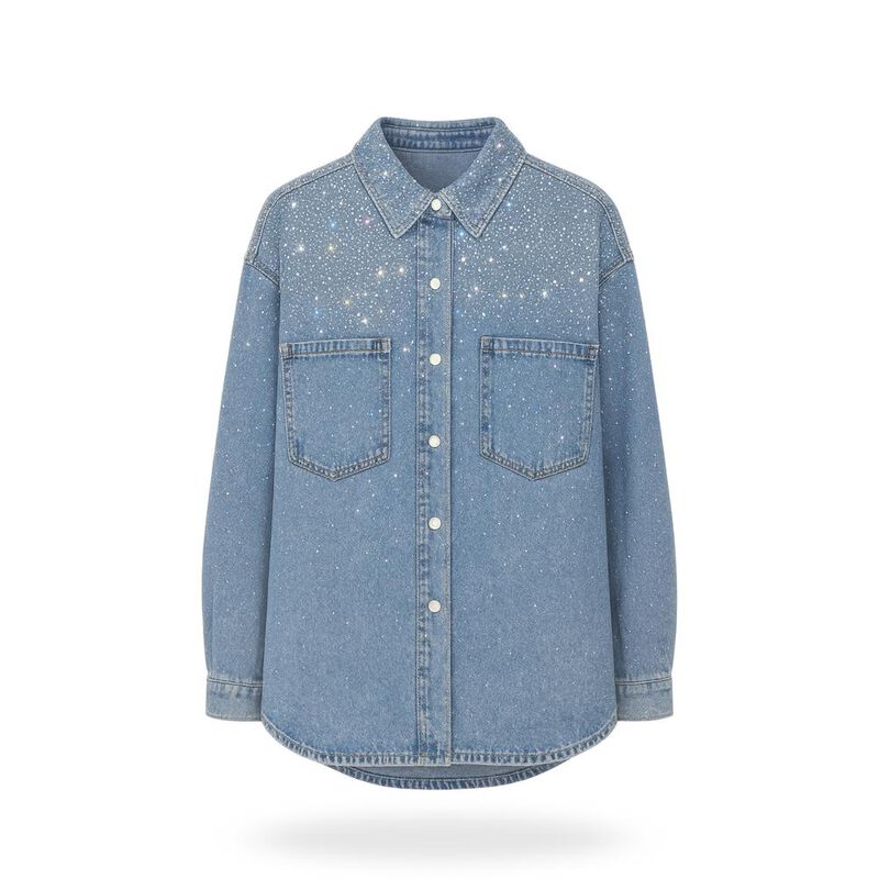 Camisa Oversize mezclilla con brillos image number null