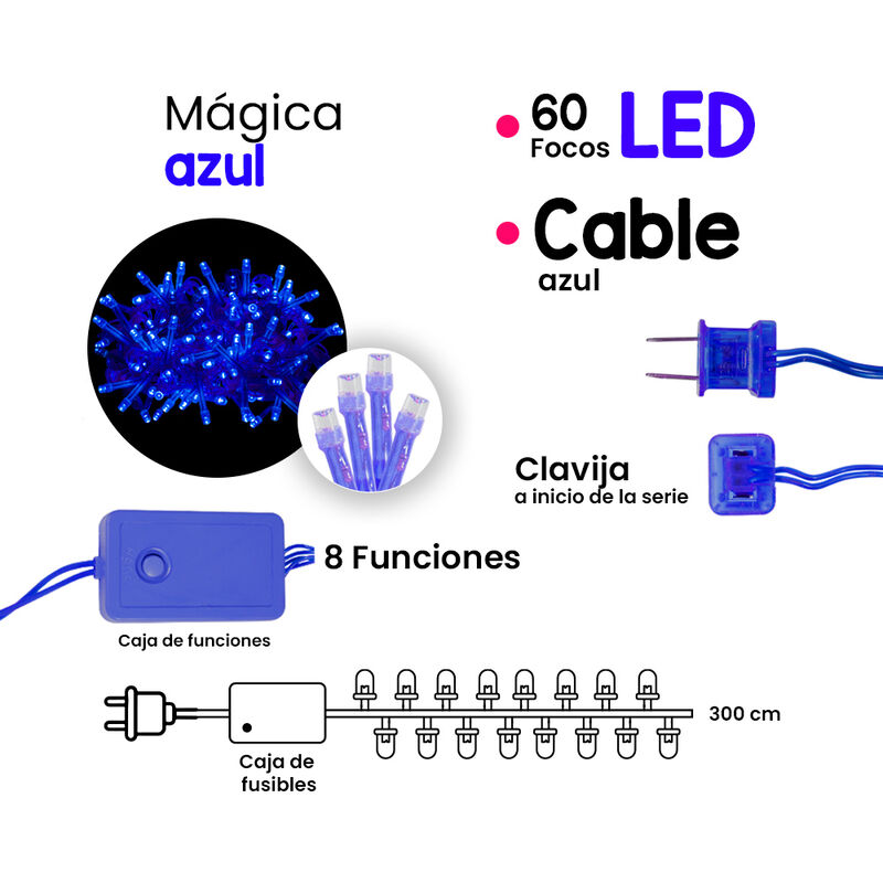 Serie Navide&ntilde;a 60 Led Luz Azul 8 Funciones 3 Mt... image number null