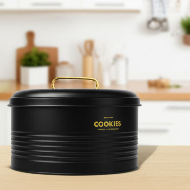 Contenedor Met&aacute;lico Retro Redondo Ideen Negro M... image number null