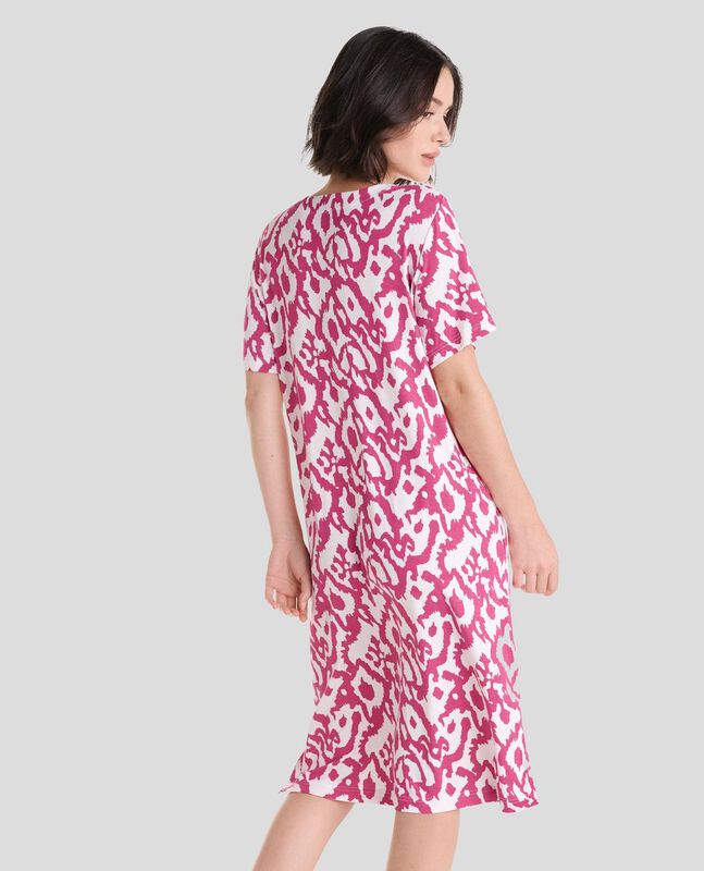 Vestido Corto Estampado con Botones Fucsia image number null