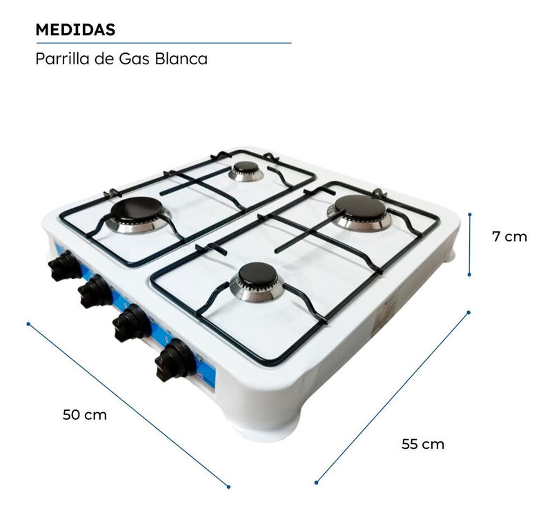 Parrilla de Mesa Gas 4 quemadores Acero Blanca ... image number null