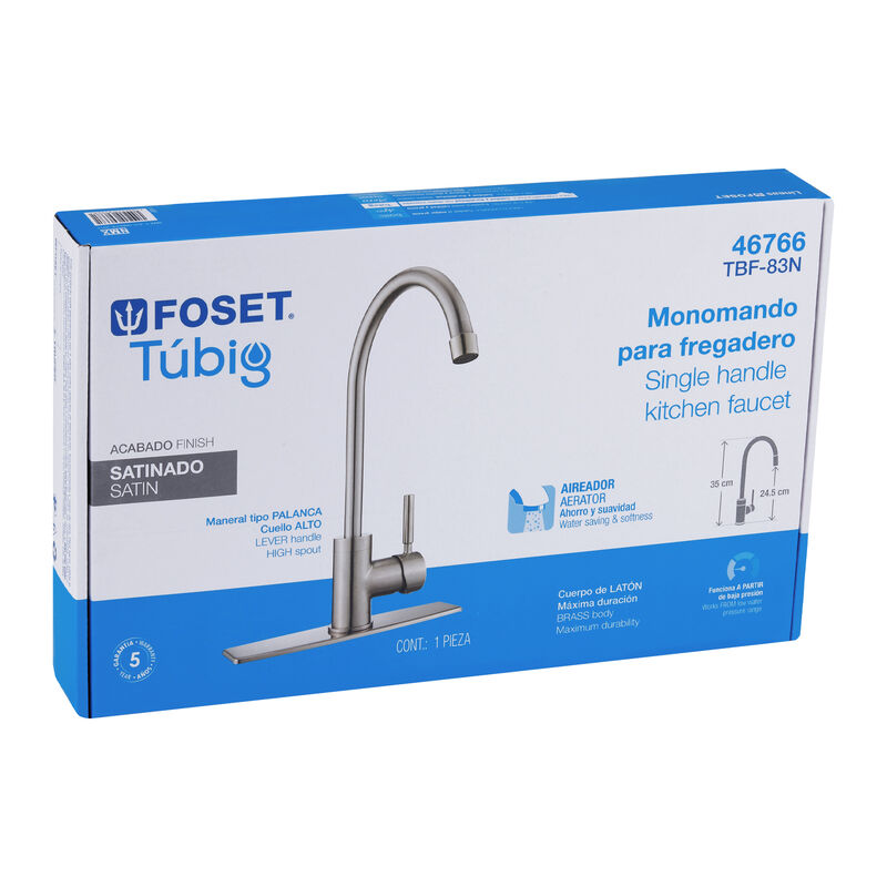 Monomando para Fregadero Cuello Alto Sat&iacute;n Fose... image number null