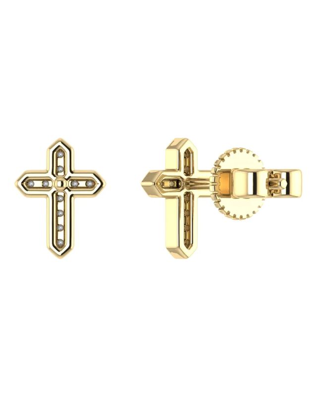Broqueles De Cruz De Oro Amarillo 14k Con 8pts ... image number null