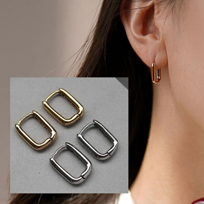 Aretes cuadrados dorado y plateado image number null