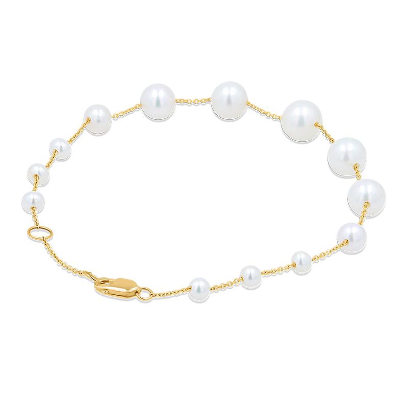 Pulsera Oro Amarillo 14k Con Perlas Blancas 3-8... image number null