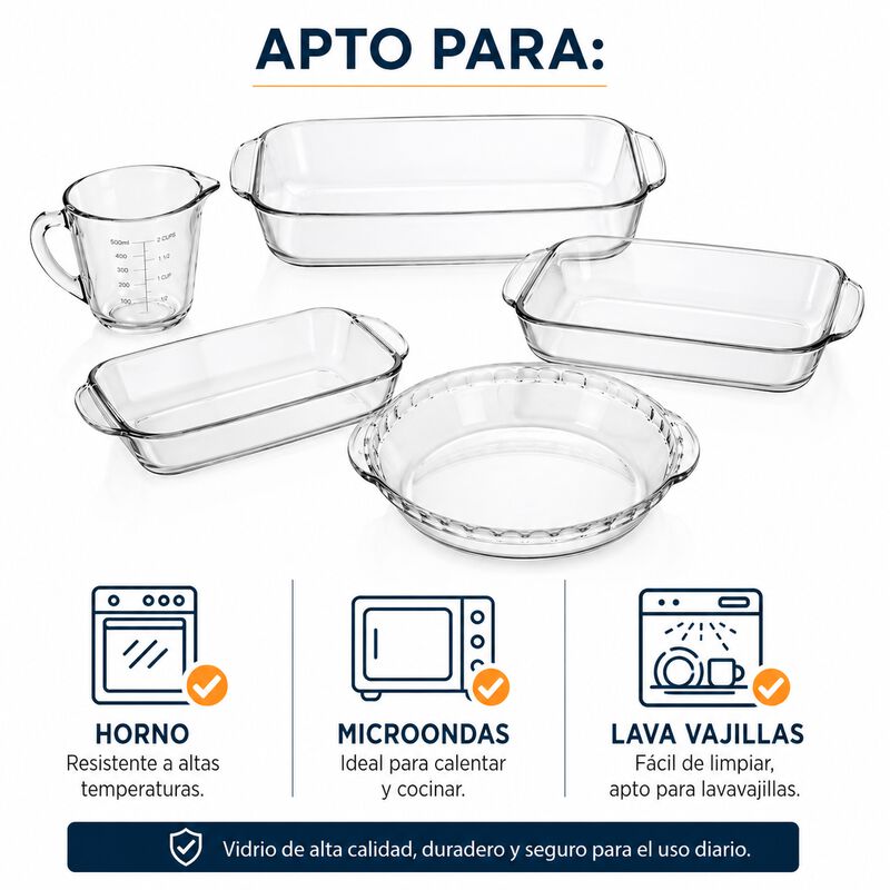 Juego Para Hornear De Vidrio 5 Piezas Bandejas ... image number null