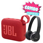 Combo Bocina Portatil JBL Go 4 inalambrica Rojo + Audifonos  Bluetooth