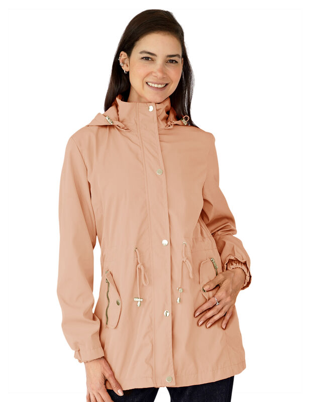 Chamarra Larga Mujer Rompevientos Con Gorro image number null