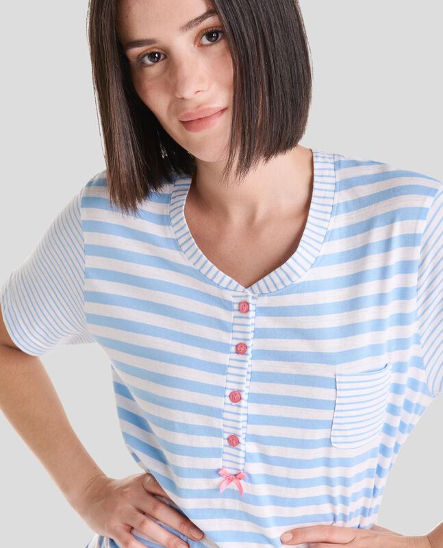 Camis&oacute;n de Rayas de Manga Corta Celeste image number null