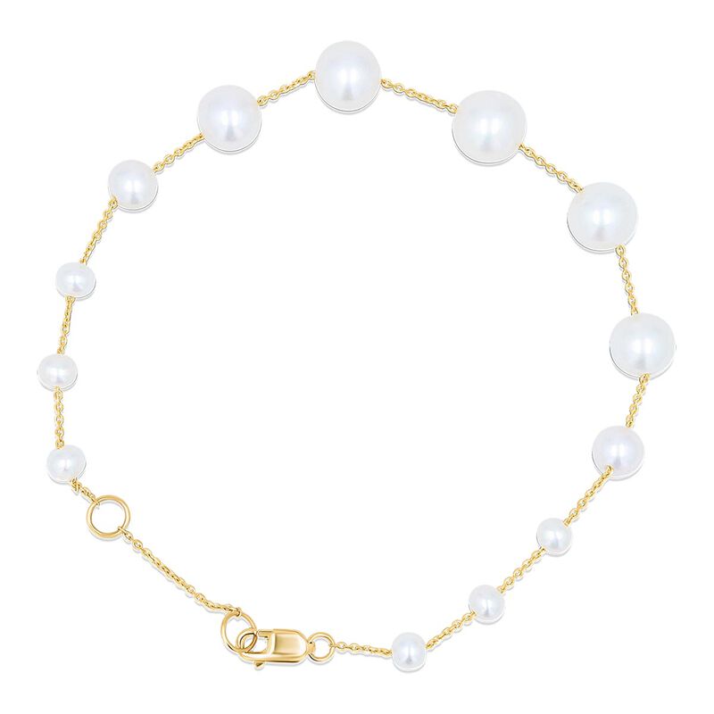 Pulsera Oro Amarillo 14k Con Perlas Blancas 3-8... image number null