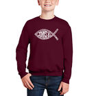 Sudadera De Cuello Redondo Word Art Para Ni&ntilde;o - Juan 3:16 S&iacute;mbolo Del Pez - Granate