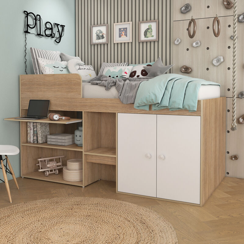 Cama Multifuncional Individual Roble/Blanco BB0... image number null