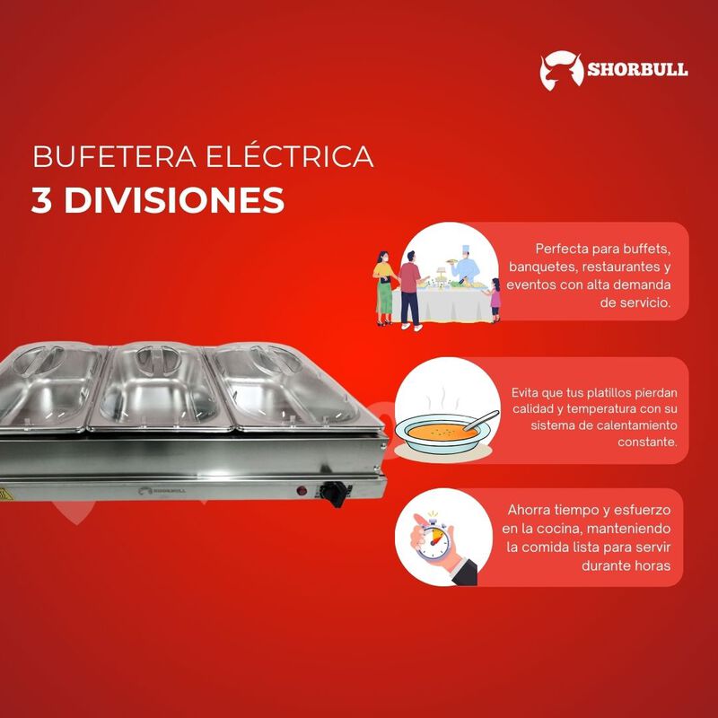 SHORBULL - Bufetera el&eacute;ctrica de 3 divisiones, ... image number null