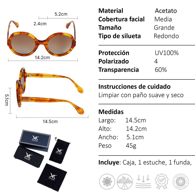 Lentes De Sol Xolek 115 Acetato Retro Fuego Uv ... image number null