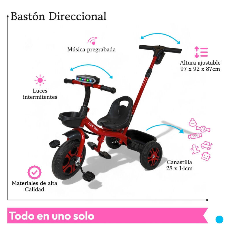 Triciclo C/ Bast&oacute;n Dirigible Musical C/ Luz TEK... image number null