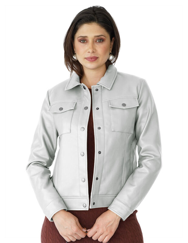 Chamarra Vinipiel Casual Para Mujer Abotonada image number null