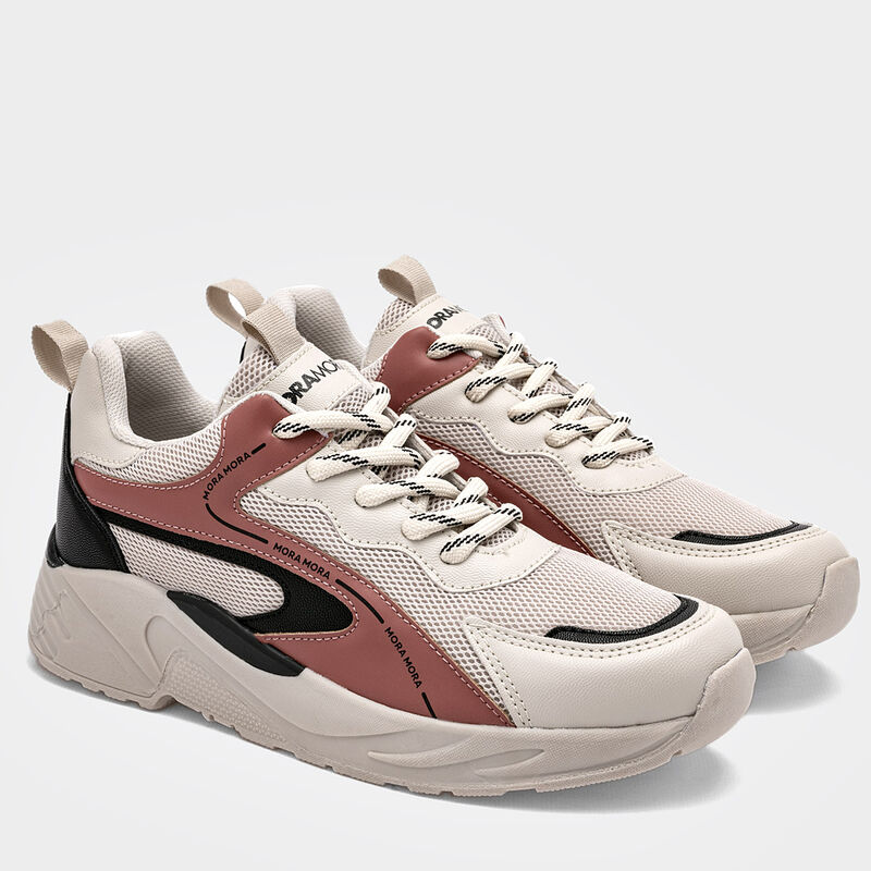 Moramora Tenis urbano para mujer beige rosa neg... image number null