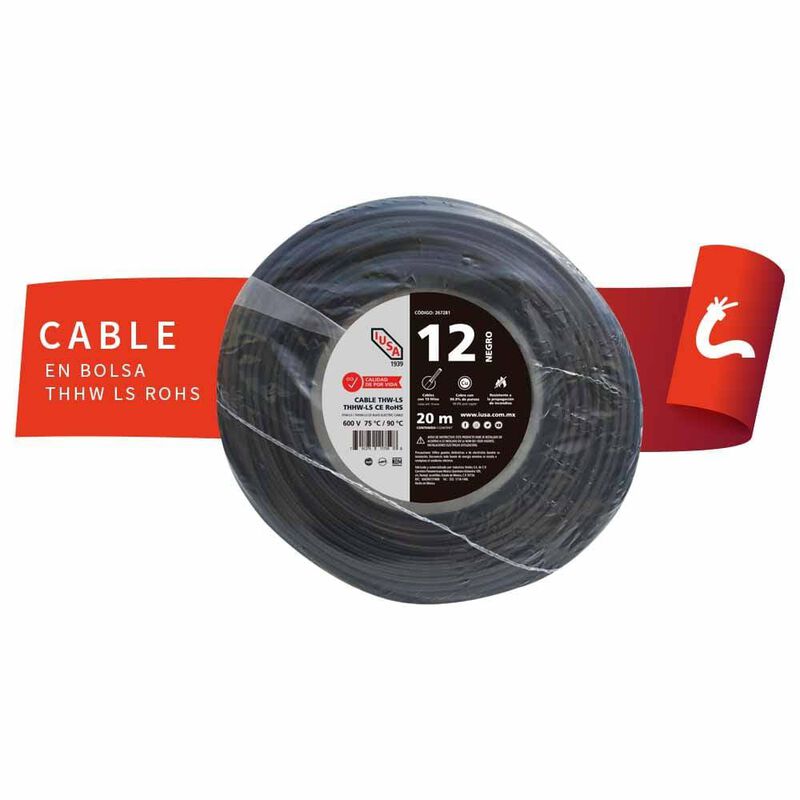 Cable Thhw-ls Rohs Calibre 12 Awg Negro 20m image number null