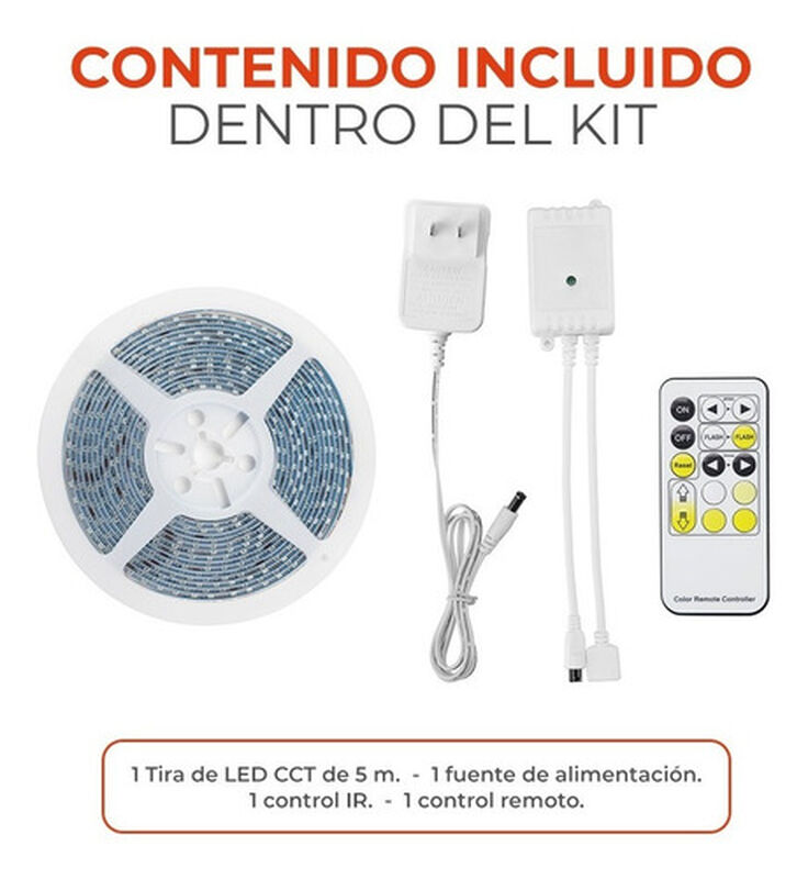Tira Led 5m Longitud 24w Luz Blanca Ip65 Contro... image number null