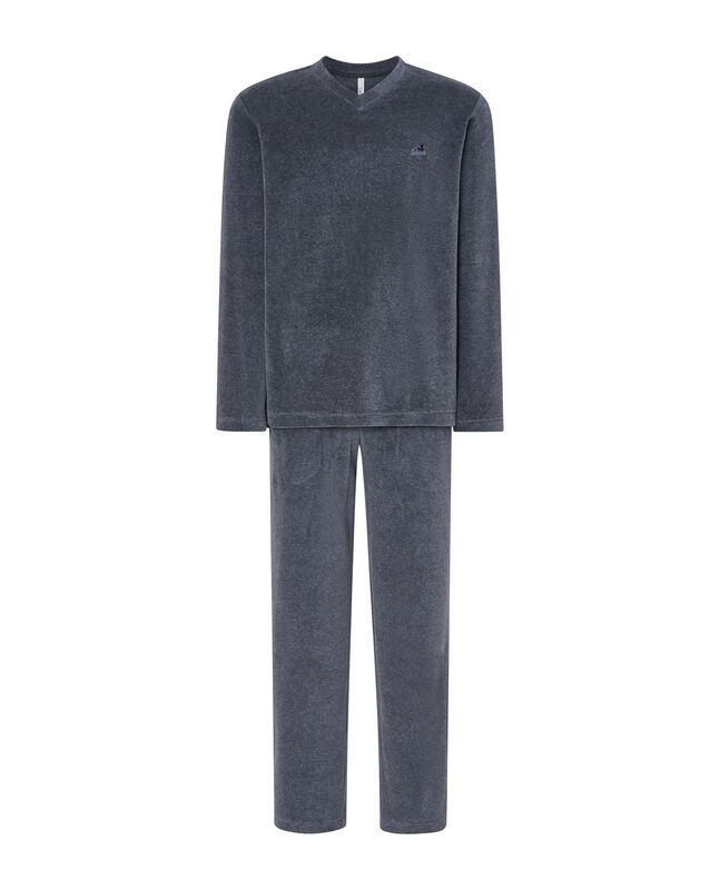 Pijama de Terciopelo Liso Gris image number null