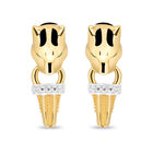 Aretes De Pantera De Oro Amarillo Con Blanco 14K Con Esmalte Negro Y Zirconias Blancas Y Verdes