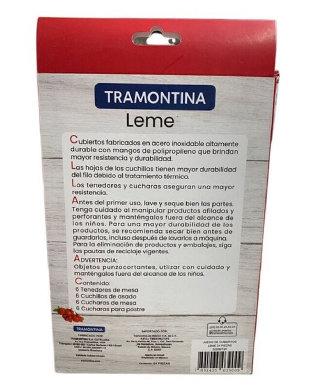 Juego de Cubiertos Tramontina 32200/728 Leme 24... image number null