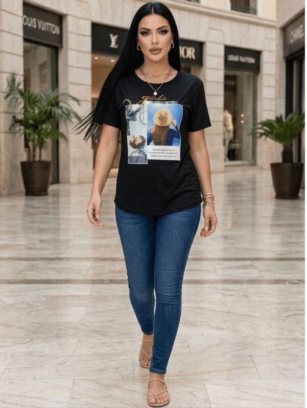 Blusa Casual Estampada Malabis Bl-1042 Negro image number null