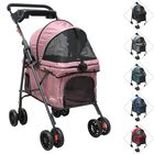 Carriola para Mascotas Cochecito para Perros y Gatos Peque&ntilde;os - Medianos Ligera y Plegable con Freno Bandeja Portavasos - Rosa