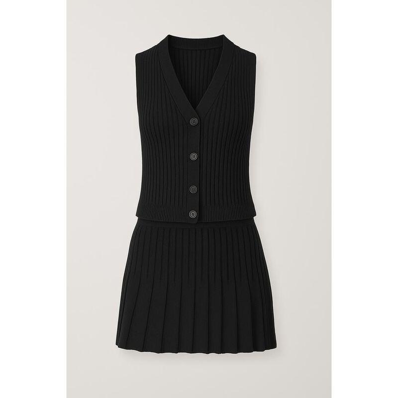 Conjunto de falda tableada y chaleco tejido image number null