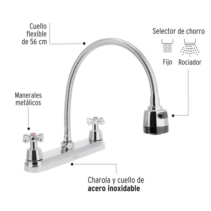 Mezcladora Inox 8' P/Fregadero Flexible Cruceta... image number null