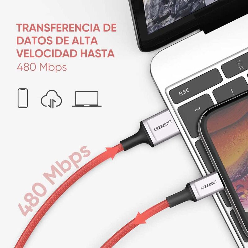 Cable Datos UGREEN USB-A a Lightning 1m rojo ce... image number null