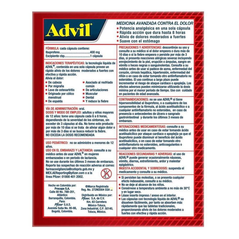 Advil AnaLG&eacute;sico 400 Mg 20 Caps image number null