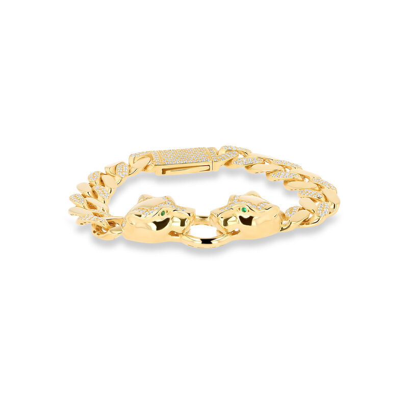 Pulsera De Jaguar De Oro Amarillo 14K Con Zirco... image number null