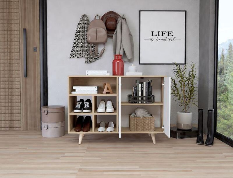 Mesa Auxiliar Zapatero Burdeos Beige Y Blanco C... image number null