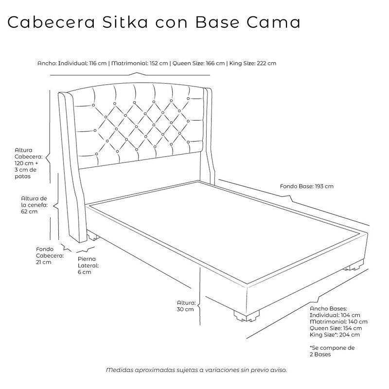 Cabecera + Base Cama Individual Dicasa Sitka Ne... image number null
