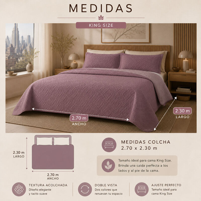 Juego De Colcha Doble Vista  Con 2 Fundas Decor... image number null