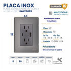 Paquete 5 piezas Placa Armada Inox Y contacto Duplex + Usb+ Usb C