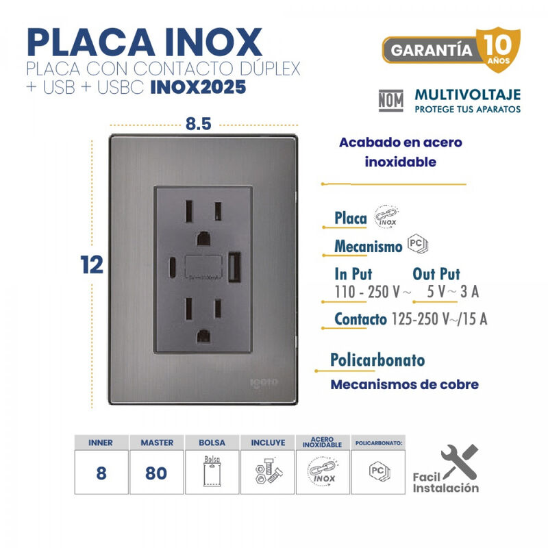 Paquete 5 piezas Placa Armada Inox Y contacto D... image number null
