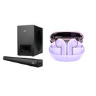 Aud&iacute;fonos Inal&aacute;mbricos Aura Morado + Barra de Sonido C/Subwoofer 30W Fussion END
