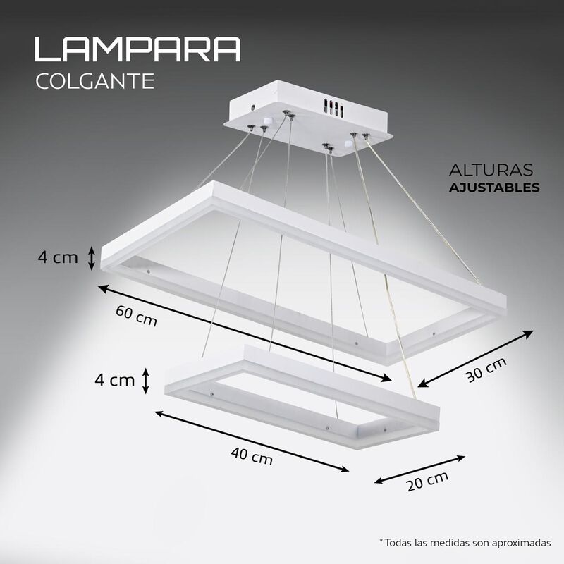 L&aacute;mpara Moderna Colgante Led 2 Rect&aacute;ngulos (Bla... image number null