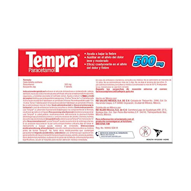 Tempra 500mg Paracetamol, Dolor Y Fiebre, Caja ... image number null