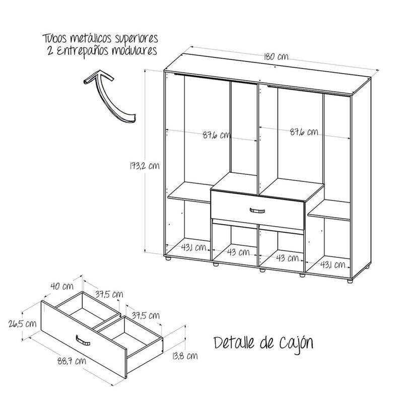Cl&oacute;set Boon Doble colgado, Cajones al centro y ... image number null