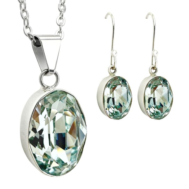 Collar y aretes Oval verde claro con plata .925... image number null