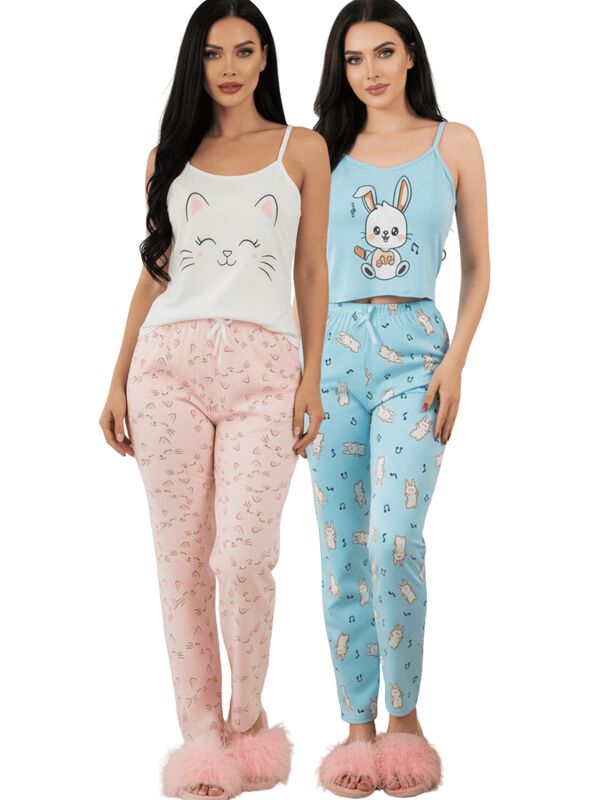 Set De 2 Conjunto Pijama Mujer Blusa Y Pantal&oacute;n... image number null