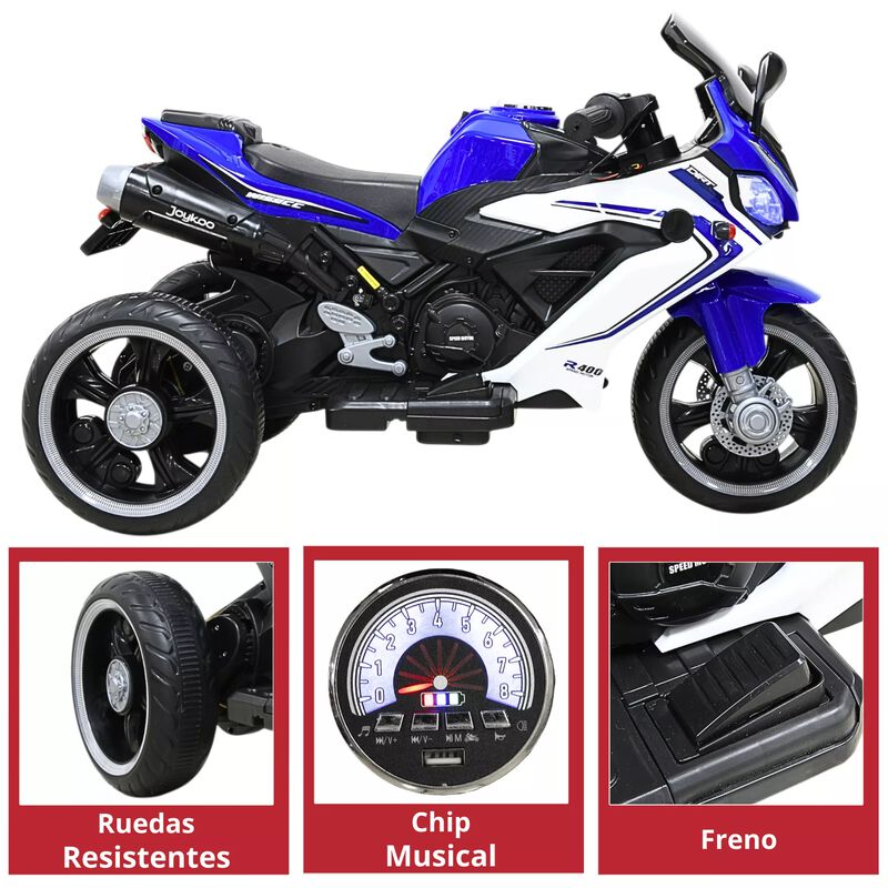 Moto El&eacute;ctrica Deportiva Para Ni&ntilde;os 3 Ruedas Bl... image number null