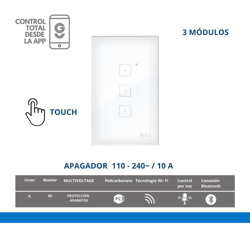 Pack 5 piezas Apagador De Pared Touch De Tres M... image number null