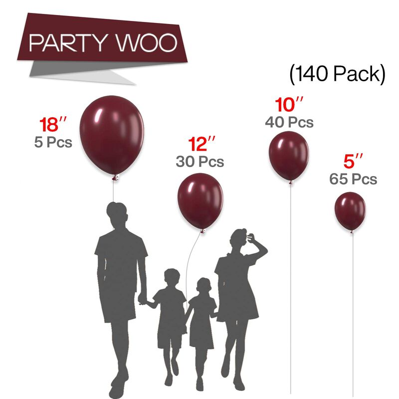 Globos Partywoo Burgundy, 140 Unidades, Color R... image number null