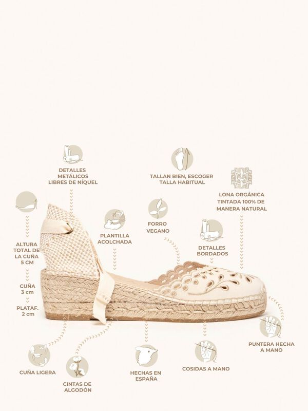 Alpargata Romero Cu&ntilde;a Baja Lona Bordada Crudo image number null
