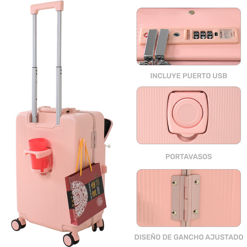 Maleta Cabina Porta Vasos 4 Ruedas Equipaje Dob... image number null