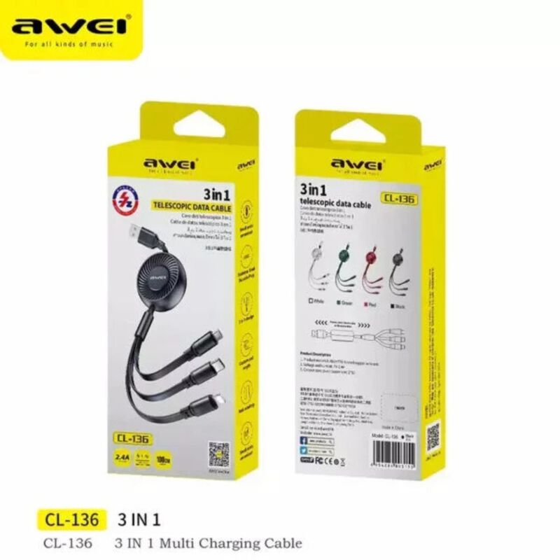 Awei Cl-136 Cable De Datos 3 En 1 (negro) image number null